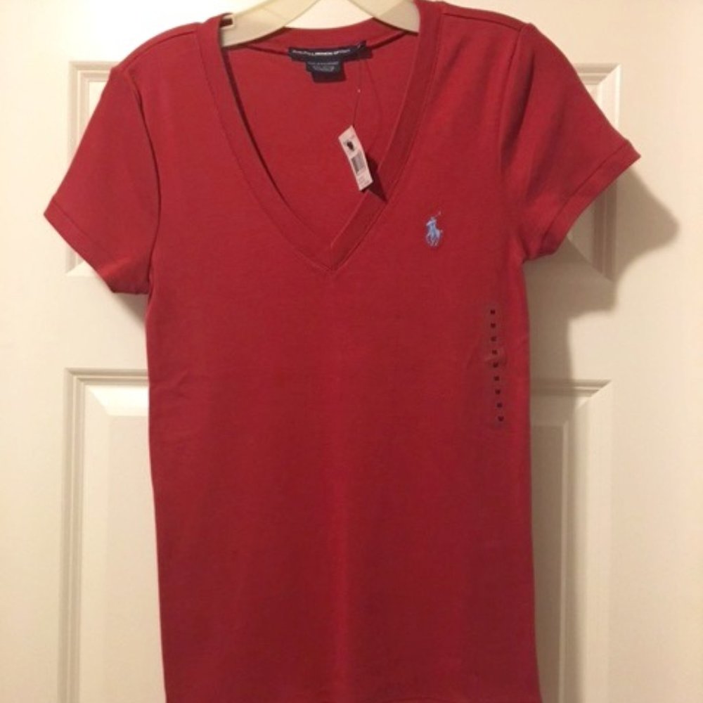 Ralph Lauren Pink V-neck Cotton Top Size M NWT